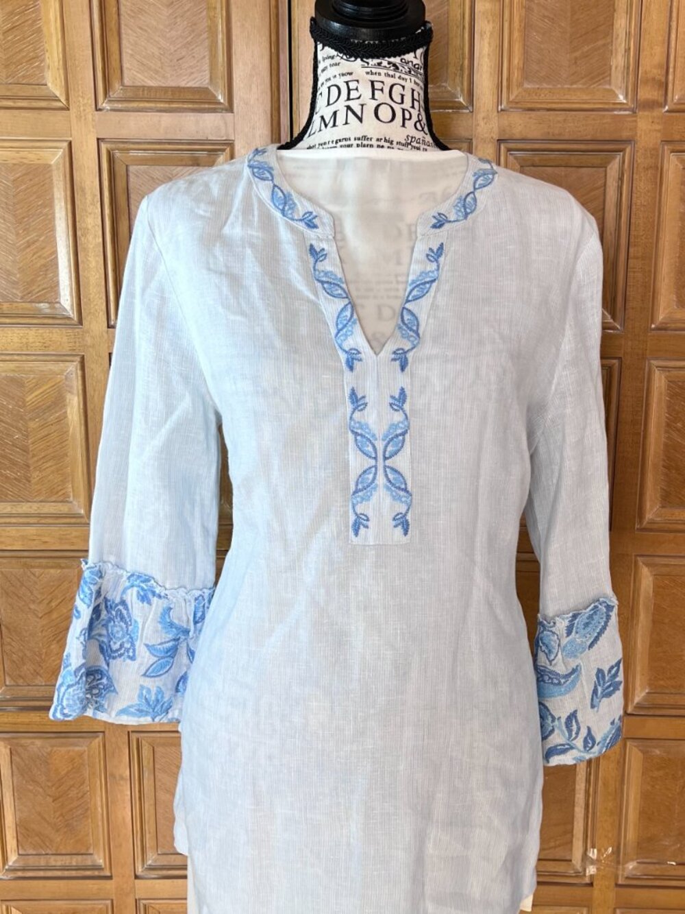 J. Mclaughlin Womens Cotton Embroidered Beach Resort 3/4 Sleeve V Neck Tunic S - Picture 2 of 5